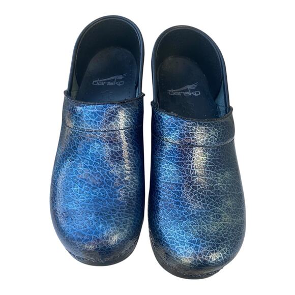 DANSKO Professional Metallic Blue Crackle Clogs EU 35 US 5 Nurse Work Shoe - Picture 7 of 16